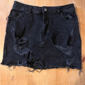 Black distressed jean skirt